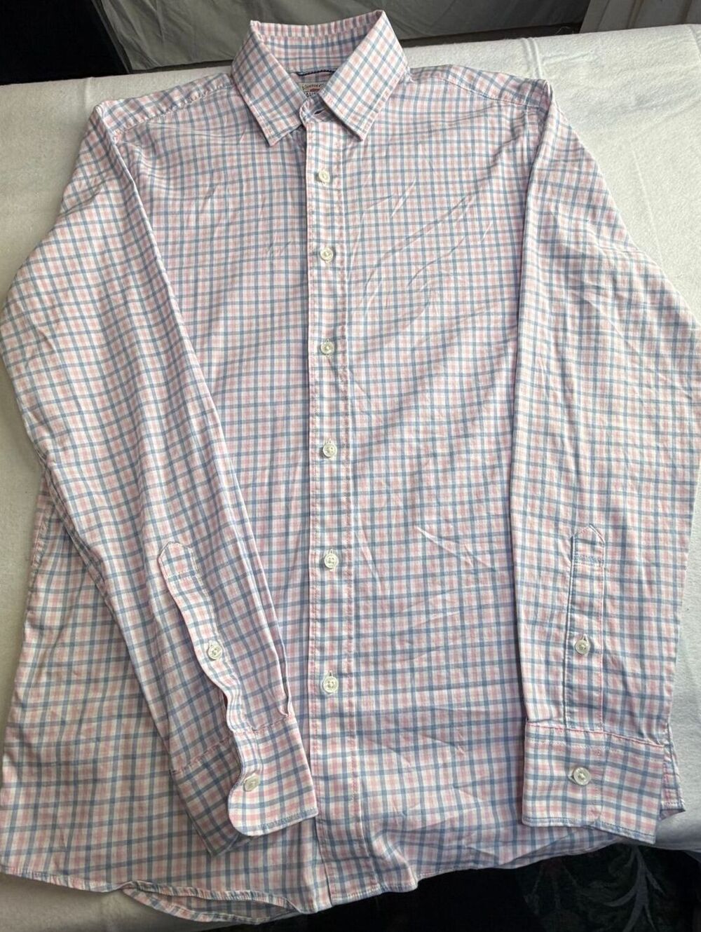 Faherty Movement Men's Sm Pink Blue Plaid Supima Cotton Stretch Button Down